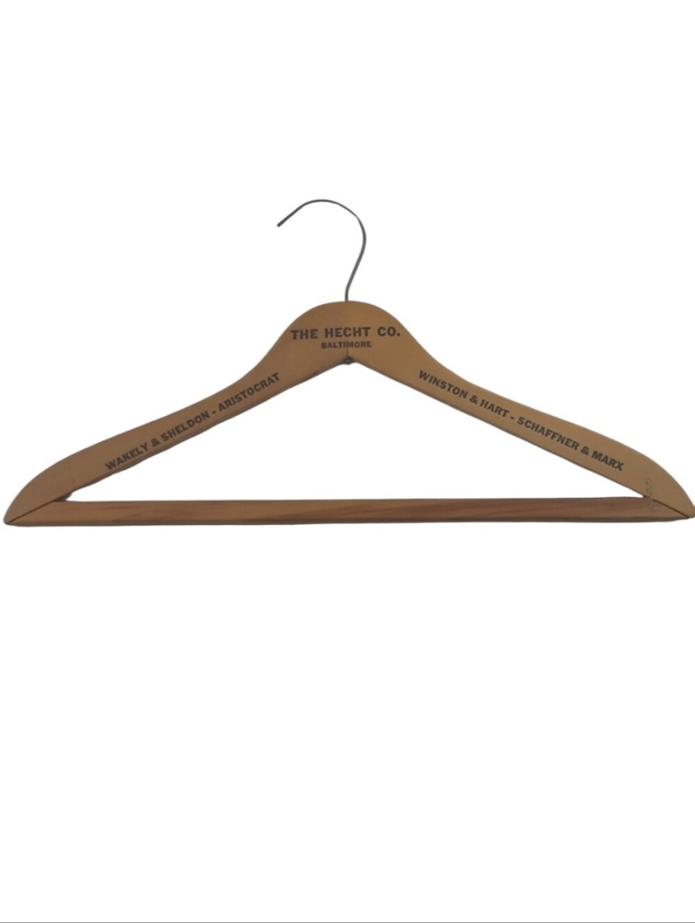 Vintage Wooden Men's Hanger - Natural Brown "The Hecht Co."